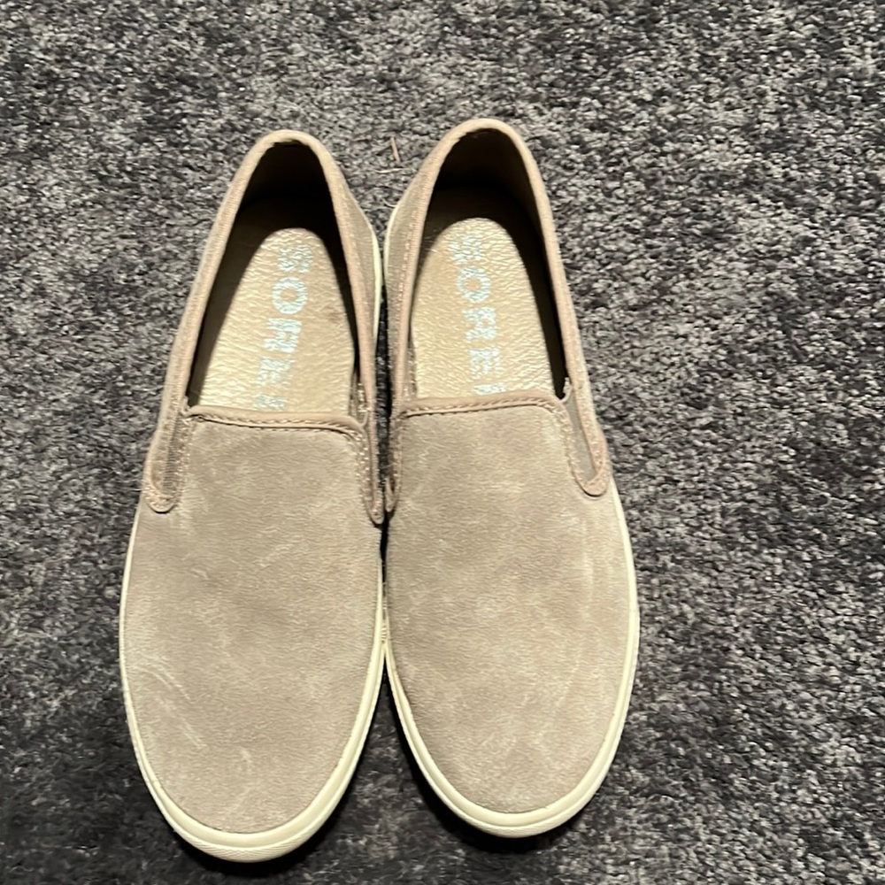 Grey suede Sorel slip on sneakers. Water proof. Size 7
